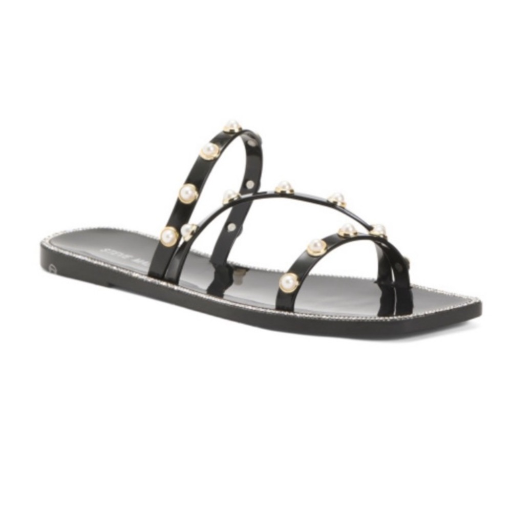 STEVE MADDEN Pearl and Rhinestone Embellished Jelly Slides